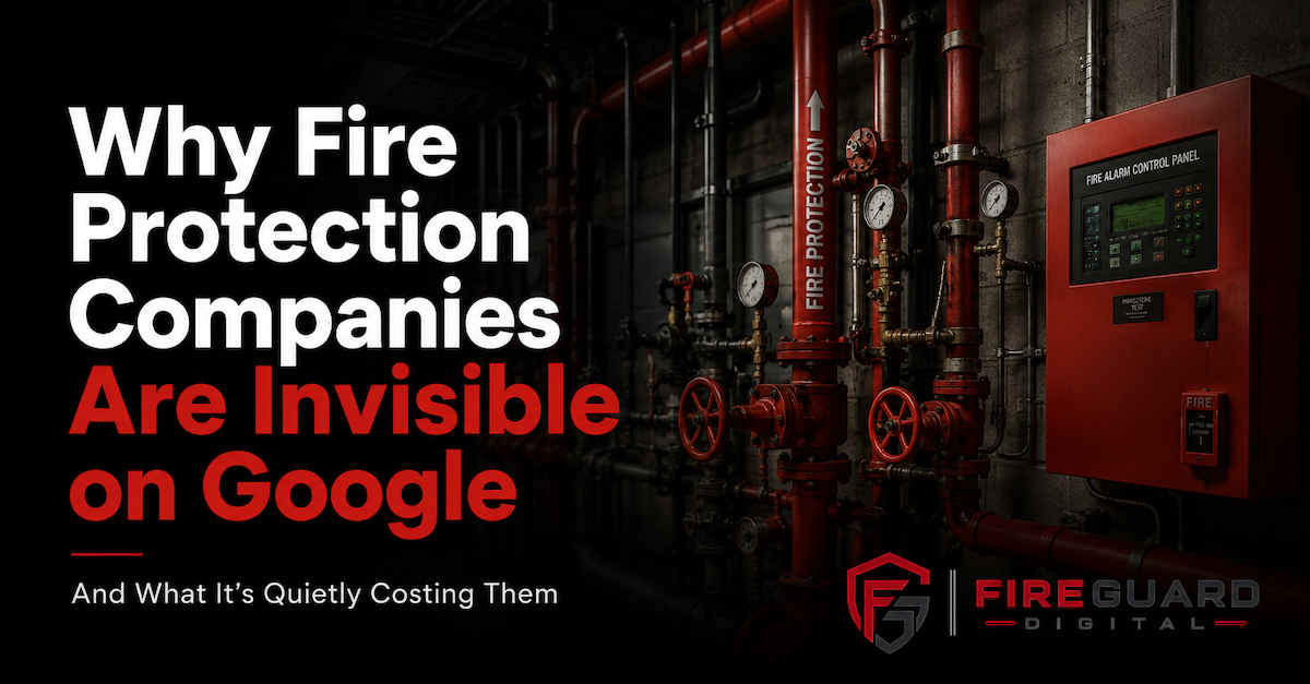FireGuard Digital branded LinkedIn image about why fire protection companies are invisible on Google